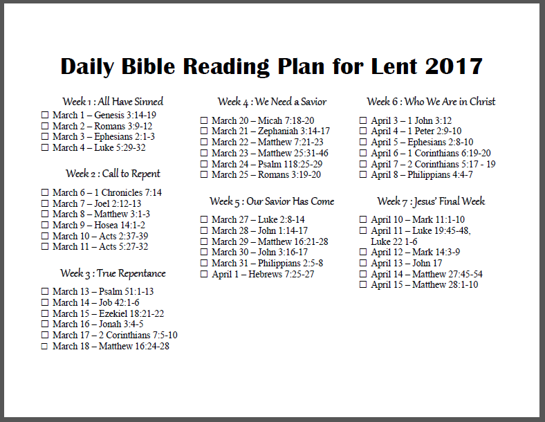Daily Bible Reading Plan for Lent